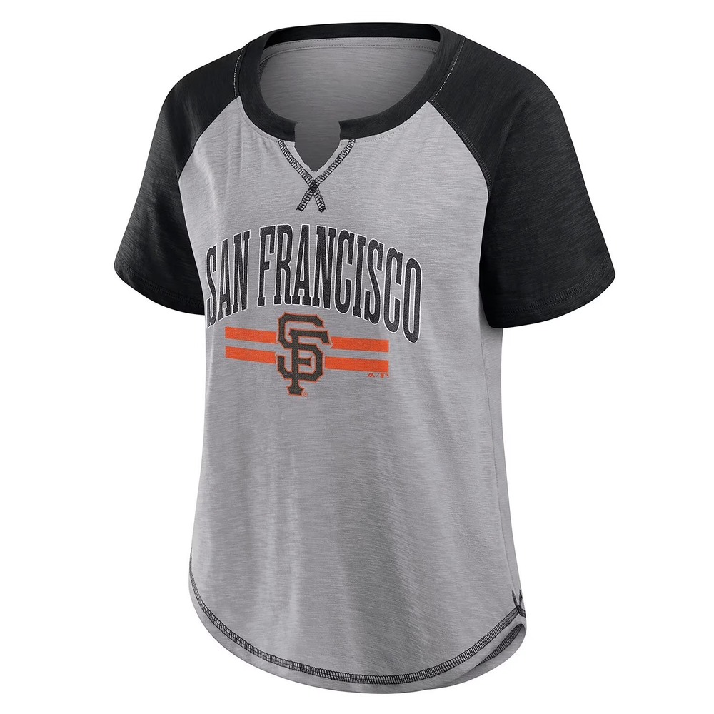 Majestic San Francisco Giants Womens Size S MLB V-Neck Raglan T-Shirt Grey Black